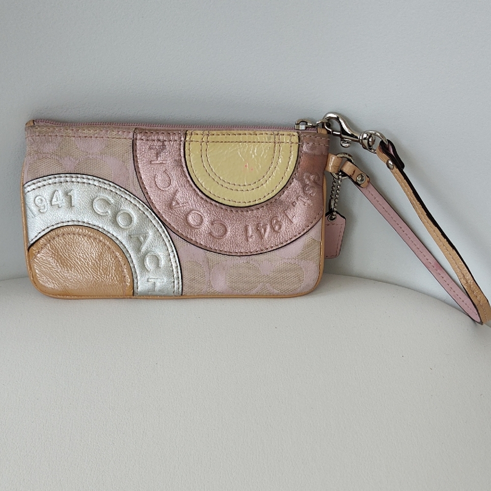 Coach Pink, Yellow & Silver Wristlet